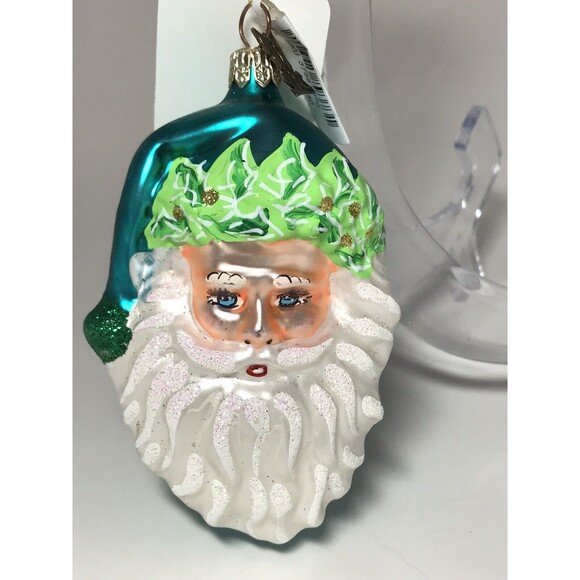 Neiman Marcus Santa Glass Christmas Ornament 2002 Butterfly Charm w/Tags Romania - Picture 1 of 11